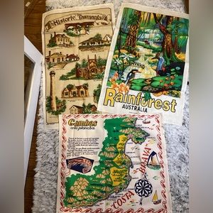 VINTAGE SOUVENIR COSTA BRAVA,RAINFOREST AUSTRALIA,HISTORIC TASMANIA TEA TOWELS